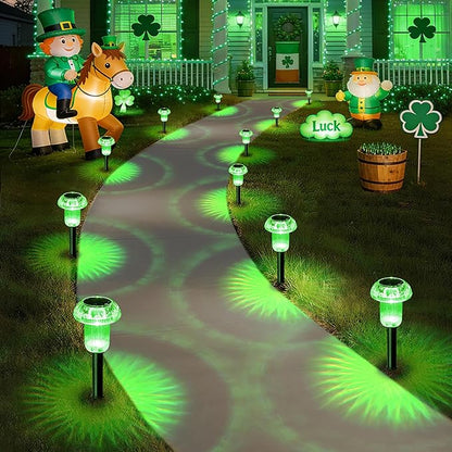 Priddop Solar Lights Outdoor Pathway Waterproof 8 Pack Green LED Green Stake Acrylic Mushroom Decorative Garden Lights for Yard Landscape Patio Outside Decorations
