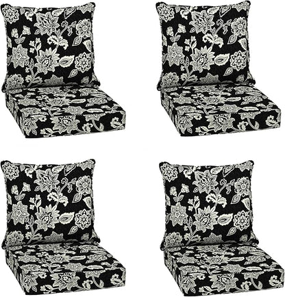 Arden Outdoor Deep Seat Cushion Set (4-Pack), 22 in x 24 in, Weather-Proof, Rain-Proof, Fade Resistant Patio Cushion for Chair, Sofa, and Couch Ashland Black Jacobean