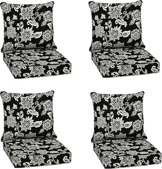 Arden Outdoor Deep Seat Cushion Set (4-Pack), 22 in x 24 in, Weather-Proof, Rain-Proof, Fade Resistant Patio Cushion for Chair, Sofa, and Couch Ashland Black Jacobean