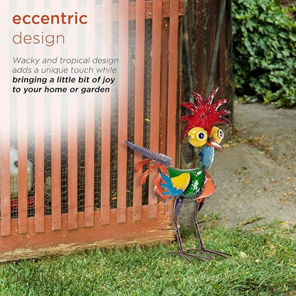 Alpine Corporation | 18" Tall Wacky Metal Rooster Yard Statue – Colorful Indoor/Outdoor Farm Animal Décor for Garden, Patio, Lawn, or Porch