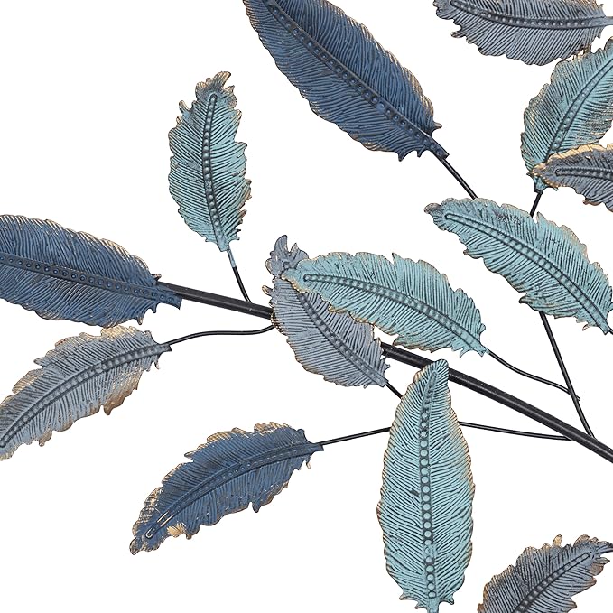 Deco 79 Metal Leaf Home Wall Decor Wall Sculpture with Black Stems, Wall Art 31" x 2" x 45", Blue