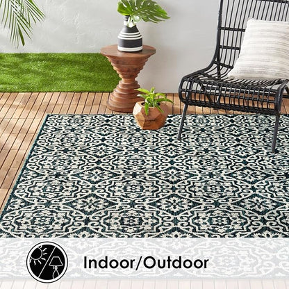 Nicole Miller New York Patio Country Danica Transitional Geometric Indoor/Outdoor Area Rug, Navy Blue/Ivory , 7'9"x10'2"