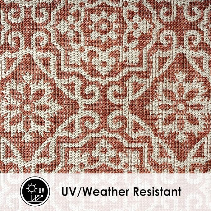 Nicole Miller New York Patio Country Danica Transitional Geometric Indoor/Outdoor Area Rug, Terracotta/Ivory , 7'9"x10'2"