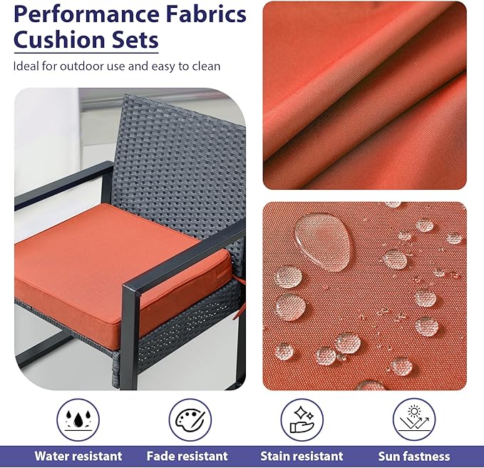 Outdoor Chair Cushions Set of 4 -Waterproof Outdoor Seat Cushions for Patio Furniture, Patio Chair Cushion with Handle and Ties, Square Out Door Chair Pads,17" x 16" x 2", Spice