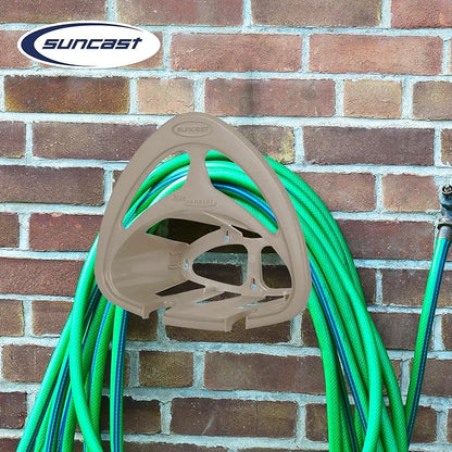 Suncast 4 Pack Hangout HH150 Outdoor Wall Mounted Durable Resin Garden Hose Holder with Accessories Shelf, Designed for 150 Foot Garden Hoses, Taupe