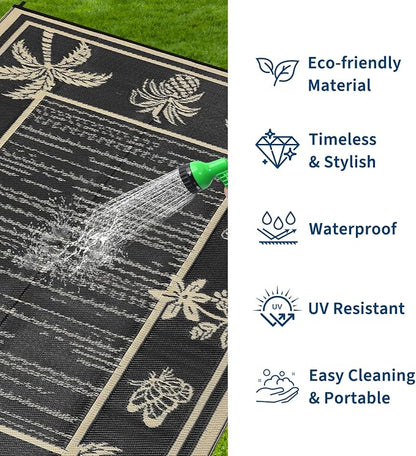 Garvee Outdoor Rug 8x10 Waterproof for Patios, Reversible Plastic Straw Rug, Tropical Leaf Indoor Outdoor Rugs, Large Area Rug for RV, Camping, Deck, Picnic Mat, Outside Carpet