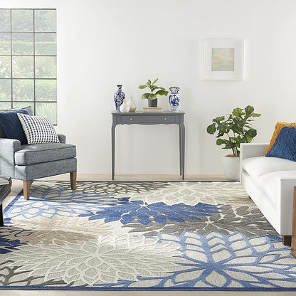 Nourison Home Aloha Indoor/Outdoor Blue/Multicolor 12' x 15' Area-Rug, Tropical, Botanical, Easy-Cleaning, Non Shedding, Bed Room, Living Room, Dining Room, Deck, Backyard, Patio (12x15)