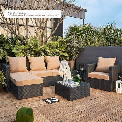 ARTPLAN Outdoor Deep Seating Cushions with Backrest Set, All-Weather Waterproof Patio Sofa Cushions for Sectionals, High-Resilience Foam Garden Furniture Cushion Cover,Apricot