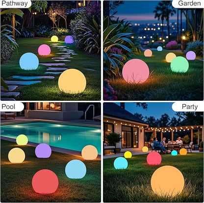 8 Inch Ball Light, Outdoor Glow Globe Light with Remote Control, LED Solar Gazing Ball Night Light 16 Modes RGB Color Changing, Waterproof Solar Globe for Garden Yard Pathway Decor