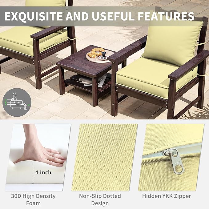 Premium Outdoor Seat Cushion Chair Cushions for Patio Furniture 22 L X 24 W X 4 H Waterproof & Fade Resistant Deep Seat and Backrest Cushion Set with Removable Covers for Chair, Sofa