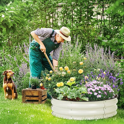 Aoodor 9" Tall 30" Metal Raised Garden Bed, Outdoor Planter Box and Raised Garden Kit for Vegetables, Flowers, Arugula and Herbs, Beige
