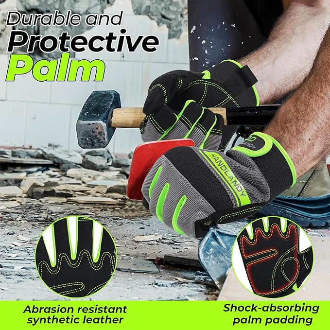 HANDLANDY Work Gloves for Men & Women, Utility Mechanic Working Gloves Touch Screen, Flexible Gardening Gloves for Yard