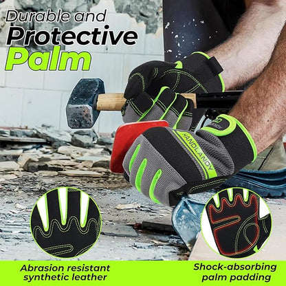 HANDLANDY Work Gloves for Men & Women, Utility Mechanic Working Gloves Touch Screen, Flexible Gardening Gloves for Yard