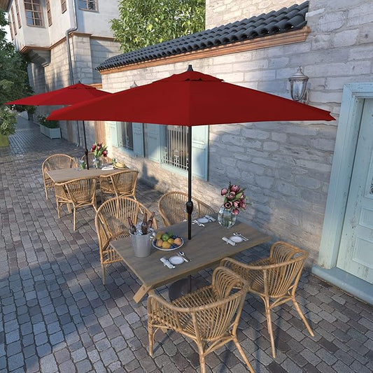 California Umbrella 9' Round Aluminum Outdoor Deck, Pool or Patio Umbrella, Crank Lift, Auto Tilt, Bronze Pole, Red Olefin