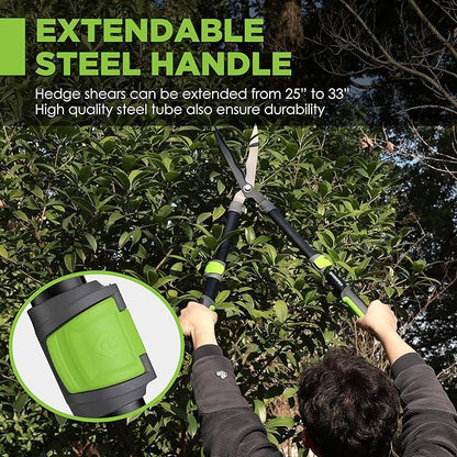 WORKPRO Extendable Hedge Shears, 25"-33" Manual Hedge Clippers, Professional Bush Cutter, Gardening Pruners Scissors, Hedge Trimmers, Shears Gardening Tools for Pruning Borders & Shrubs