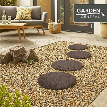 Tierra Verde 4-Pack 18”x18” Fake Cracked Log Rubber Stepping Stones, Round, Brown – Reversible Non-Slip Outdoor Faux Decorative Set for Landscaping – DIY Decor for Walkways & Yard Pathways