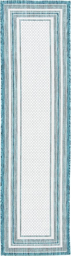 SAFAVIEH Washable Rug Outdoor Courtyard Collection - 2'3" x 8' Runner, Ivory & Teal, Non-Shedding & Easy Cleaning, Ideal for Patio, Entryway, Mudroom, Hallway, Kitchen (CY8475-53512)