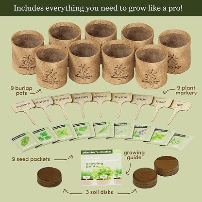 Planters' Choice 9 Herb Indoor Window Garden Kit - Birthday Gifts - House Plants Seeds - Best Unique Gift Ideas for Women, Mom, Friend, Her, Housewarming, Mother - Live Plant Starter, Gardening Lovers