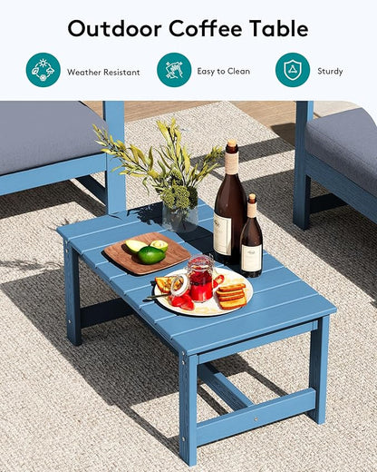 SERWALL 6 Pieces HDPE Outdoor Conversation Sofa Set with Cushions, All Weather Couch Loveseat Furniture with Coffee Table and Cushion, Outdoor Social Sofa Set, Blue Frame with Grey Cushions