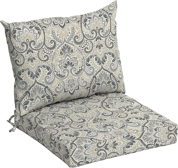 Arden Outdoor Dining Chair Cushion, 21 x 21, Rain-Proof, Fade Resistant 21 x 21, Neutral Aurora Damask