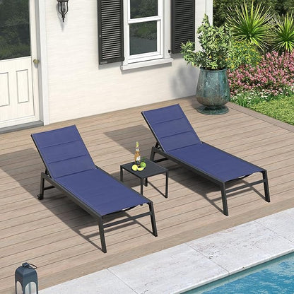 PURPLE LEAF Extra Large Outdoor Chaise Lounge 2 Pieces Aluminum Patio Lounge Chair with Wheels Reclining Chair for Patio Pool Beach Sunbathing Navy Blue Oversized Lounger