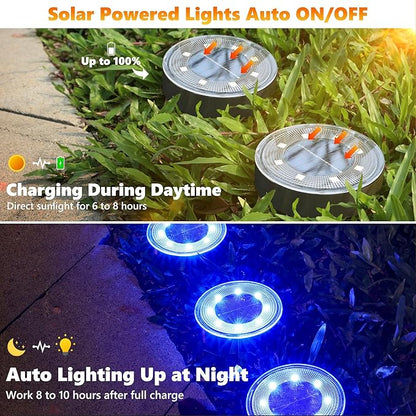 Joomer 16 Pack Solar Ground Lights, 2-in-1 Solar Lights Outdoor Waterproof Solar Powered Disc Light Landscape Garden Lighting Light for Patio Pathway Lawn Yard Driveway Walkway Deck Step (Blue)