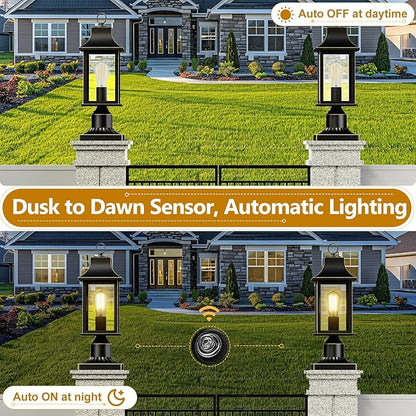 Dusk to Dawn Outdoor Post Light Hardwired 120V, 19.29" Oil Rubbed Bronze Lamp Post Light Fixture with Pier Mount Base, Waterproof Aluminum Pole Light for Yard, Patio, Garden, Pathway