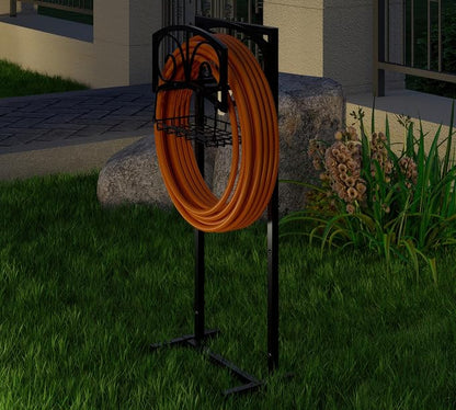 Fire Beauty Garden Hose Holder,Freestanding Water Hose Holder with Storage Basket,In ground Hose Rack Organizer for Outdoor,Detachable Hose Holder Stake,Hose Reel Stand for Outside Lawn Yard