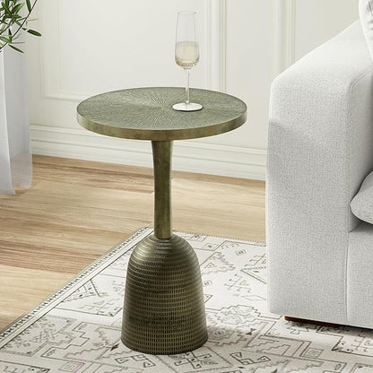 SIMPLIHOME Amalie Metal Side Table in Green Patina, 16-inch Round, 23.5-inch Tall, Vintage-Inspired Cast Aluminum Accent Table for Living Room