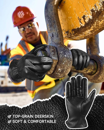 OZERO Leather Garden Gloves: Soft Breathable Mens Deerskin Gloves for Driving, Motorcycle, Horse Riding - Flexible Grip for Working Gardening Yardwork Ranch Farming Hunting for Men & Women (Black,S)