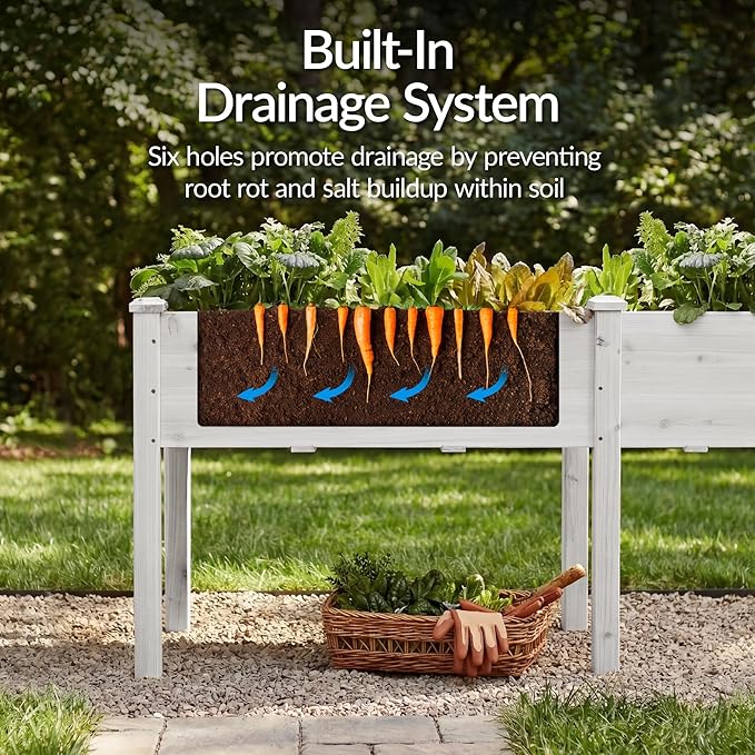 Best Choice Products 72x24x30in Raised Garden Bed, Elevated Wood Planter Box Stand for Backyard, Patio, Balcony w/Divider Panel, 6 Legs, 300lb Capacity - White