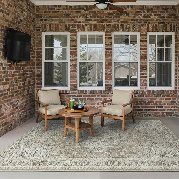 GENIMO Outdoor & Indoor Area Rug 6'x9', Waterproof, Non-Shedding, Easy Cleaning, Boho Mat for Patio, Living Room, Balcony, Dining Room, RV, Deck, Bedroom, Camping, Outside Carpet,Coffee Beige