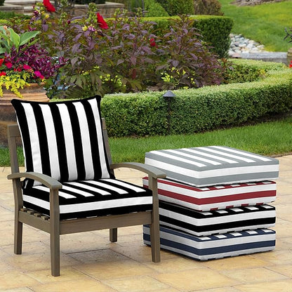 Arden Outdoor Deep Seat Cushion Set (4-Pack), 24 in x 24 in, Weather-Proof, Rain-Proof, Fade Resistant Patio Cushion for Chair, Sofa, and Couch Black Cabana Stripe