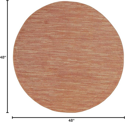 Nourison Home Essentials Indoor/Outdoor Rust 4' x Round Area Rug, Easy Cleaning, Non Shedding, Bed Room, Living Room, Dining Room, Backyard, Deck, Patio (4 Round)
