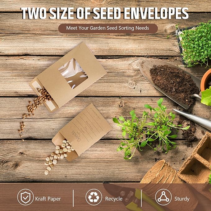 Seed Storage Organizer, Seed Packet Organizer Binder with 80Pcs Garden Seeds Storage Envelopes and 40 Clear Pocket Sheet Protectors for Protecting Vegetable Seeds (Brown, 9.1 x 6.5inch)