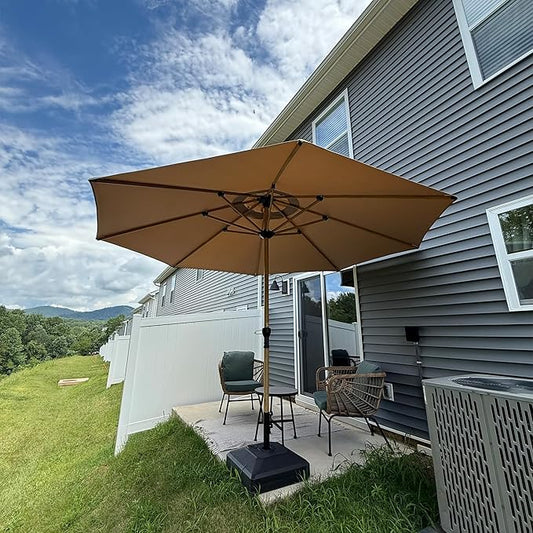 PURPLE LEAF 11 Feet Patio Umbrella Outdoor Table Umbrella Round Aluminum Market Umbrella with 8 Sturdy Ribs & Crank Commercial Outdoor Umbrellas for Garden Deck Patio, Taupe