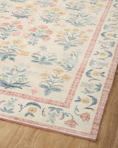 Loloi Rifle Paper Co. Eden Collection EDE-01 Mughal Rose Blush 2'-6" x 11'-6" Runner Rug feat. CloudPile™