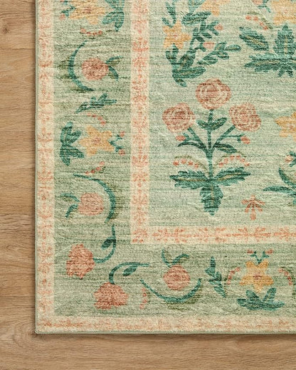 Loloi Rifle Paper Co. Eden Collection EDE-01 Mughal Rose Moss 2'-6" x 7'-6" Runner Rug feat. CloudPile™