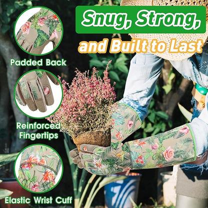 HLDD HANDLANDY Long Gardening Gloves for Women Men - Leather Rose Pruning Gloves Thorn Proof - Breathable Working Glove