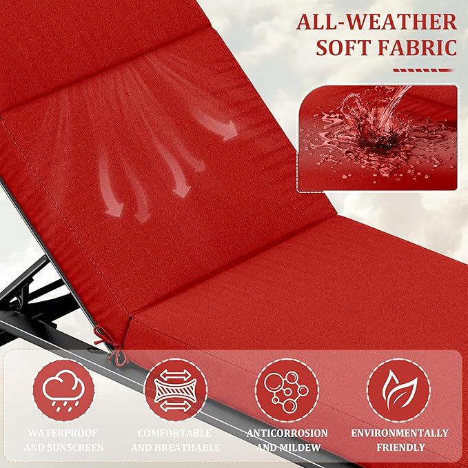 Chaise Lounge Cushions Outdoor, 80" L X 26" W X 4" D Lounge Chair Cushions for Outdoor Furniture, High-Density Foam Outdoor Chaise Cushion-Waterproof Fade-Resistant ThickPatio lounge chair cushion