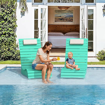 LUE BONA HDPS Pool Chairs Set of 2, Fade-Resistant Use in Pools Up to 10-Inches Deep Pools Lounge Chair for Sun Shelf, Chaise Lounger with Headrest for Outside Pool Deck