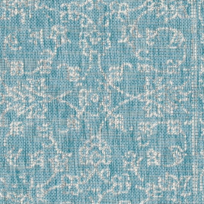 SAFAVIEH Washable Rug Outdoor Courtyard Collection - 2' x 3'7", Aqua Blue & Grey, Non-Shedding & Easy Cleaning, Ideal for Patio, Front Door, Entryway, Doormat (CY8680-37121)