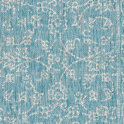 SAFAVIEH Washable Rug Outdoor Courtyard Collection - 2' x 3'7", Aqua Blue & Grey, Non-Shedding & Easy Cleaning, Ideal for Patio, Front Door, Entryway, Doormat (CY8680-37121)