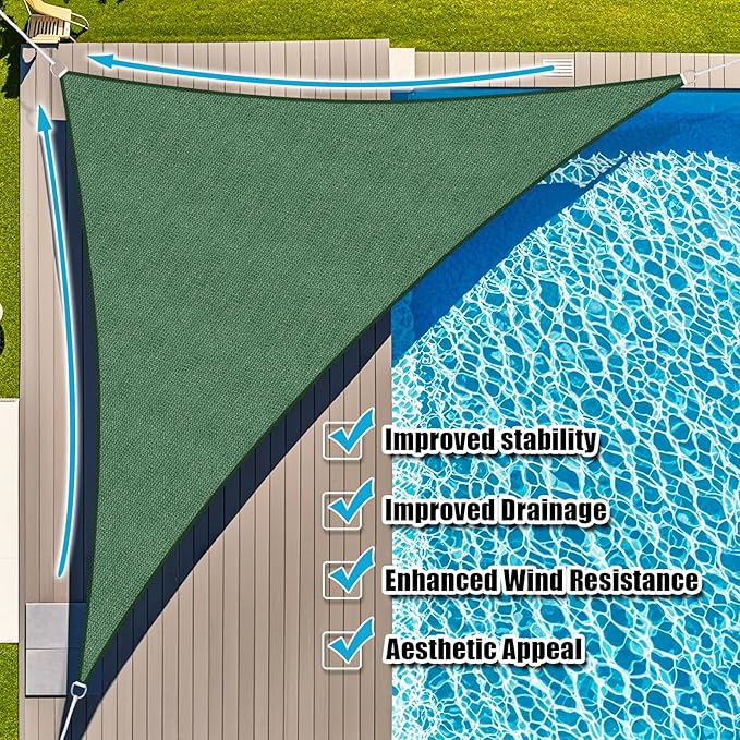 Amagenix Sun Shade Sail 5'X5'X7' Curved Edge Outdoor Shade Canopy Dark Green Breathable 95% UV Block Shade Cloth for Patio Garden Backyard (We Make Custom Size)