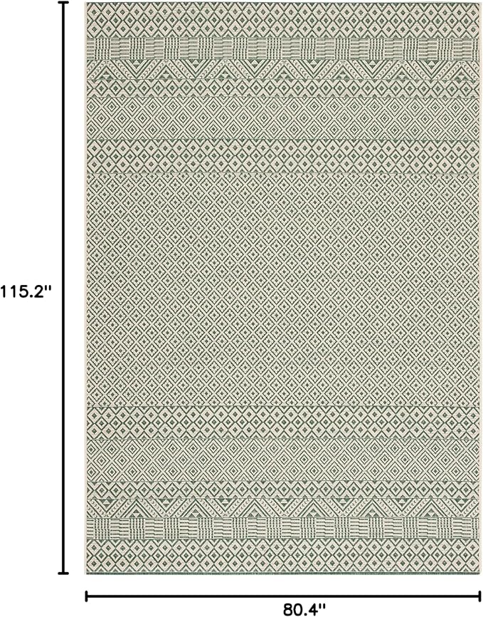 SAFAVIEH Washable Rug Outdoor Courtyard Collection - 6'7" x 9'6", Dark Green & Beige, Non-Shedding & Easy Cleaning, Ideal for Patio, Backyard, Mudroom (CY6235-32212)