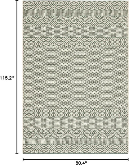 SAFAVIEH Washable Rug Outdoor Courtyard Collection - 6'7" x 9'6", Dark Green & Beige, Non-Shedding & Easy Cleaning, Ideal for Patio, Backyard, Mudroom (CY6235-32212)