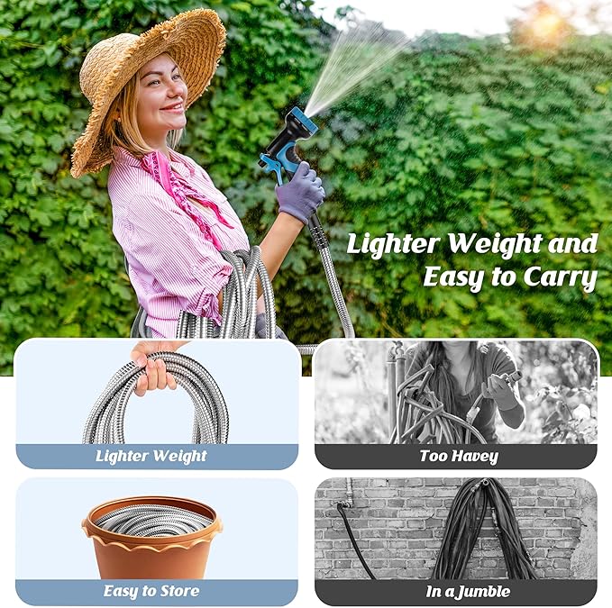 Garden Hose 50FT, Water Hose with 10 Function Nozzle, Garden Hose with Leak-proof Connectors, No-Kink, Lightweight, Puncture-proof,550PSI, Hose for Outdoor, Yard