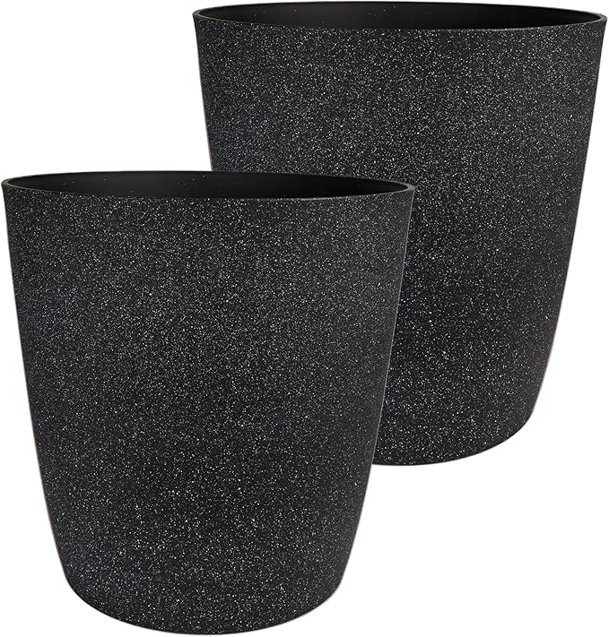 The HC Companies Santa Fe Round Self-Watering Pot - Lightweight Plastic Planter for Herbs & More - Durable Plant Pots for Indoor Plants & Outdoor Plants (16" Black Sand, Pack of 2)