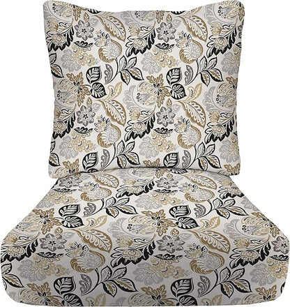 RSH DECOR: Deep Seating Cushion with Pillow Back | 24” x 27” Seat | All-Weather Spun Fabric | Water and Fade-Resistant | Outdoor Chair Cushion Set for Patio Furniture | Dailey Pewter Floral Scroll