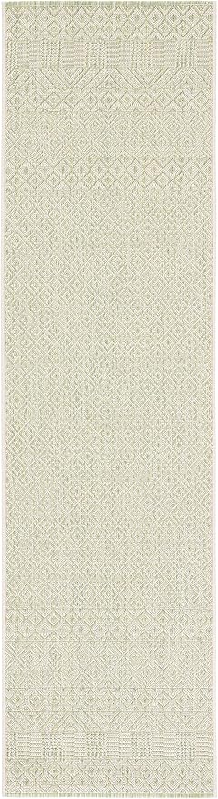 SAFAVIEH Washable Rug Outdoor Courtyard Collection - 2'3" x 8' Runner, Beige & Green, Non-Shedding & Easy Cleaning, Ideal for Patio, Entryway, Mudroom, Hallway, Kitchen (CY6235-21812)
